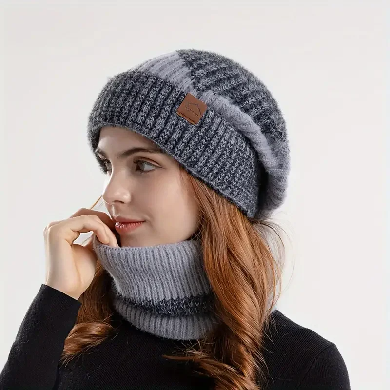 Lily Slouchy Fit Beanie & Neck Warmer Set | Ribbed Knit Solid Set