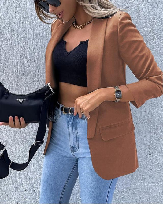Elegant Open Front Long Sleeve Blazer