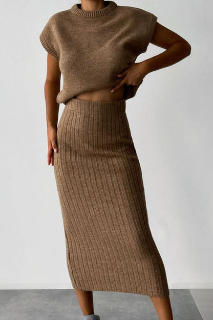 Gochee - mock neck sleeveless knitted two-piece dress set