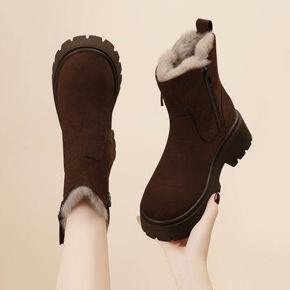 Women’s Ankle Boots – Faux Fur Lined – Chunky Sole – Side Zip – Cold Weather Grip