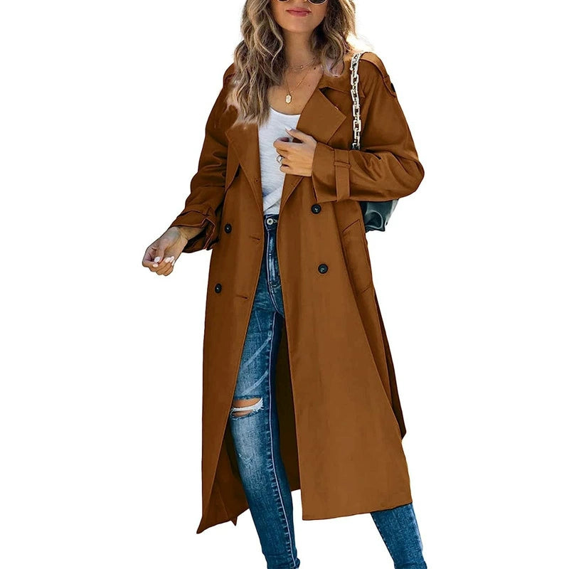 Women's double-breasted long trench coat