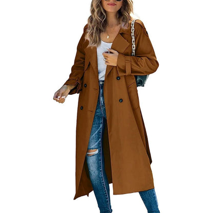 Women's double-breasted long trench coat