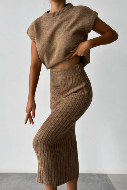 Gochee - mock neck sleeveless knitted two-piece dress set
