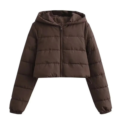 Women's hooded cropped slim winter jacket