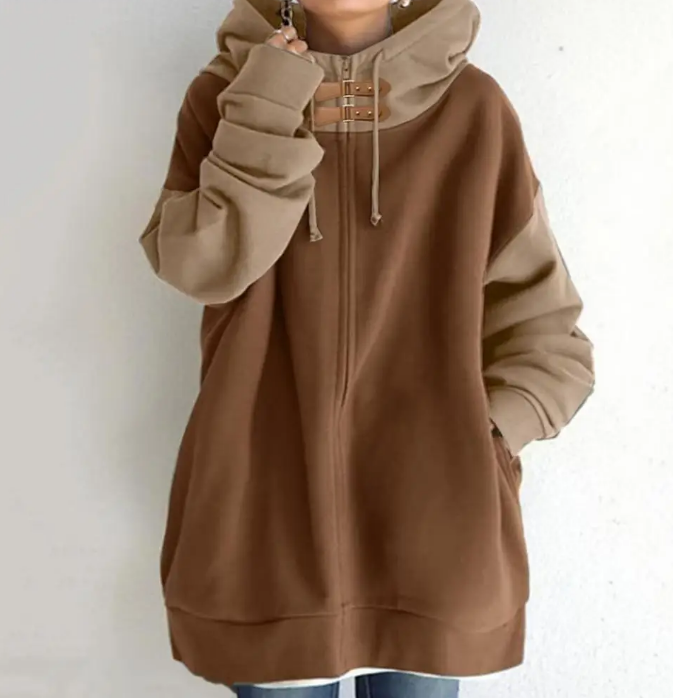 Hazel - oversized hooded zipper long-sleeved jacket