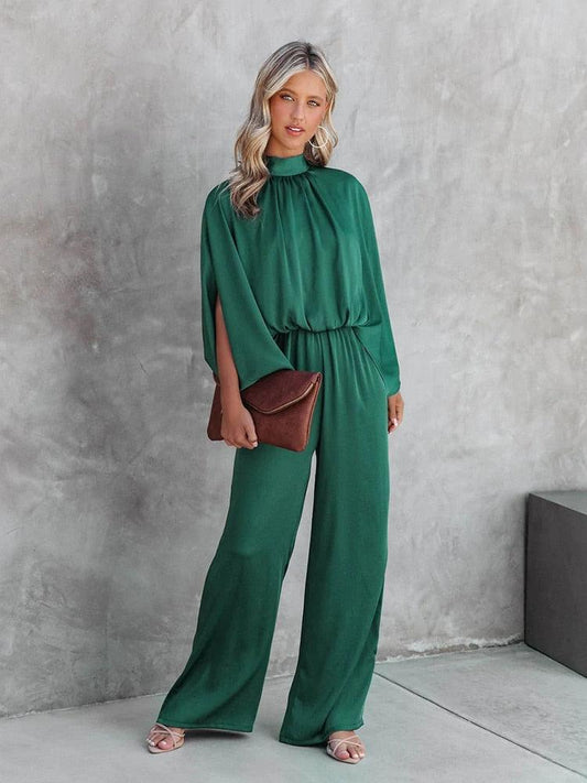 Pleated Cinched Waist Wide Leg Jumpsuit