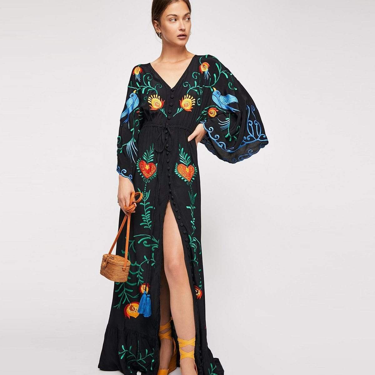 Embroidered Boho Style Maxi Dress
