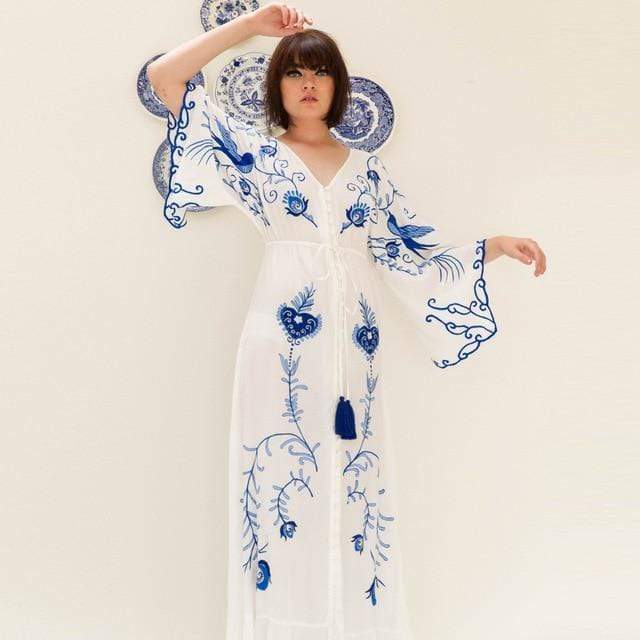 Embroidered Boho V-Neck Maxi Dress