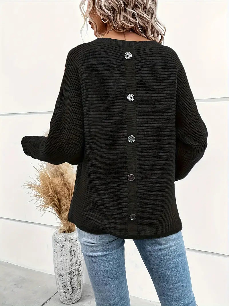 Women's elegant round neck sweater with batwing sleeves