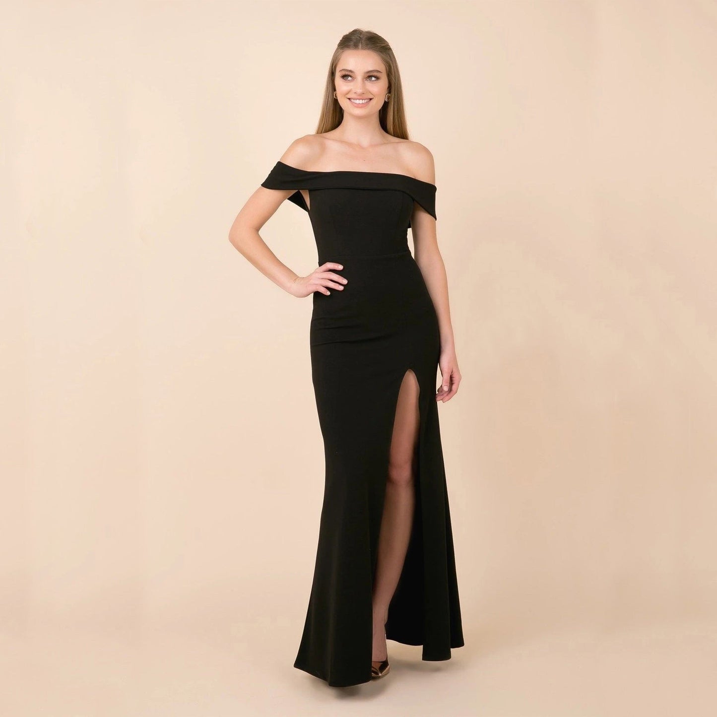 Women's Off-Shoulder Evening Gown - Floor-Length - Mermaid Silhouette - High Slit