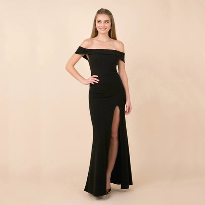 Women's Off-Shoulder Evening Gown - Floor-Length - Mermaid Silhouette - High Slit