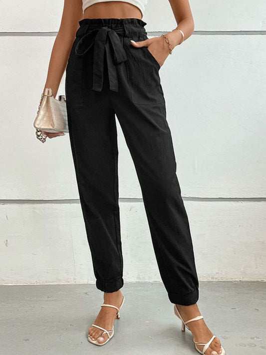 Relaxed Fit High-Waist Paper Bag Trousers