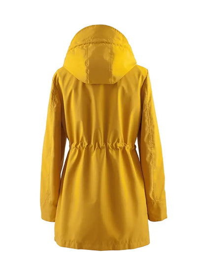 Women's  casual windproof plaid hooded trench coat