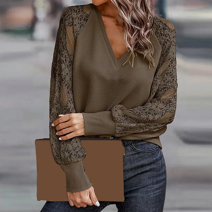 Women's v-neck lace casual sweater