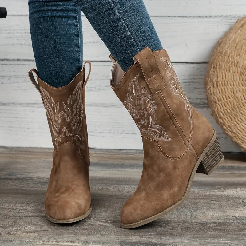 Women's retro cowboy embroidered sleeve knight boots