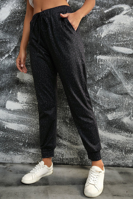 Leopard Print Pocketed Jogger Pants