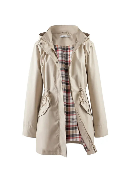 Windproof Plaid Hooded Trench Coat