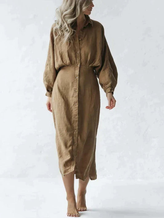 Relaxed Fit Button-Down Midi Dress