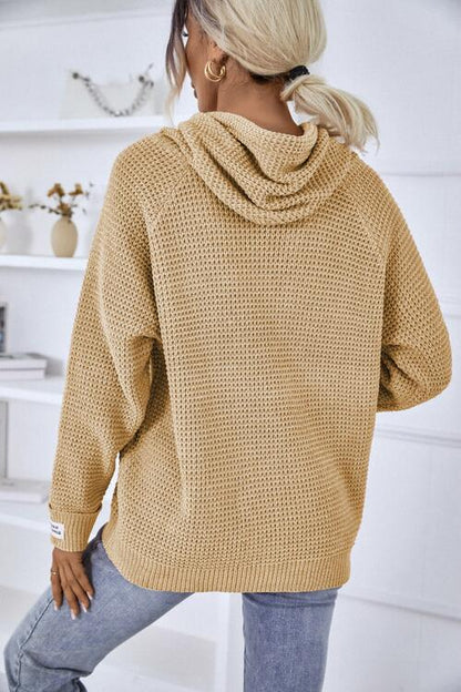Women’s Knitted Hoodie - Relaxed Fit - Ribbed Cuffs & Hem - Drawstring Hood Casual Style