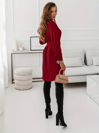 Women's Shirt Dress - Button Down - Collared - Long Sleeve with Waist Belt