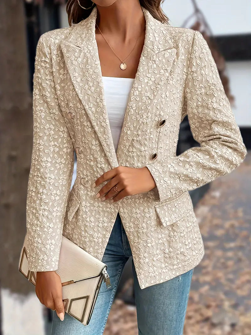 Women's solid lapel blazer jacket with pockets