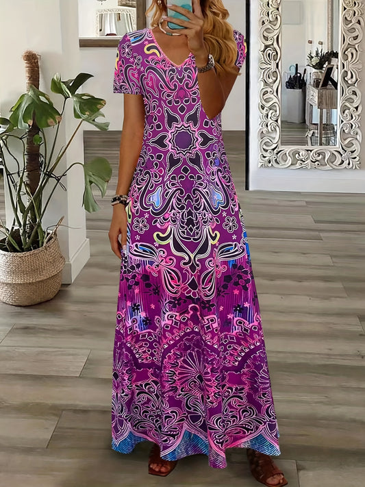 Flowy Relaxed Fit V-Neck Maxi Dress