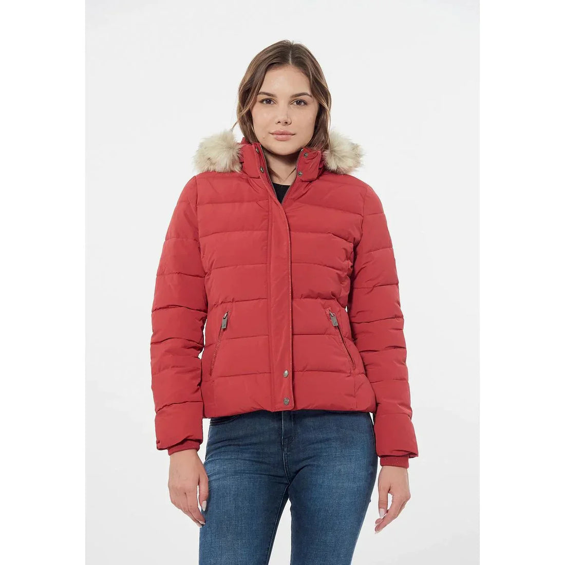 Warm and short hooded winter jacket for women