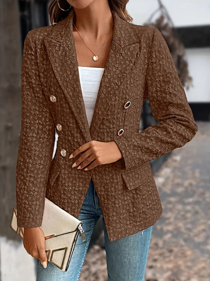 Women's solid lapel blazer jacket with pockets