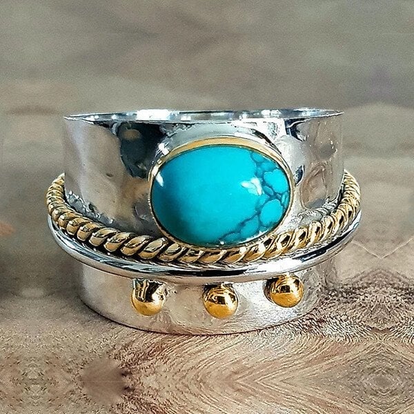 Turquoise wide band ring