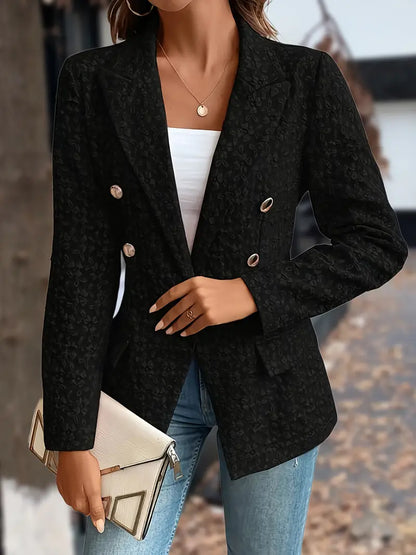 Women's solid lapel blazer jacket with pockets