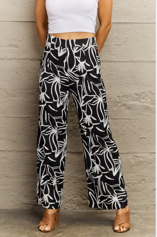 Bold Floral Print Relaxed Wide-Leg Trousers