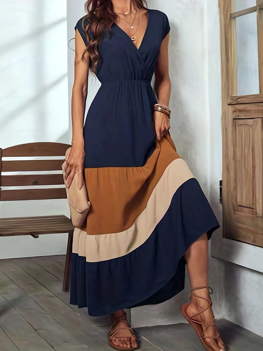 Elegant sleeveless maxi dress with pleated design for women