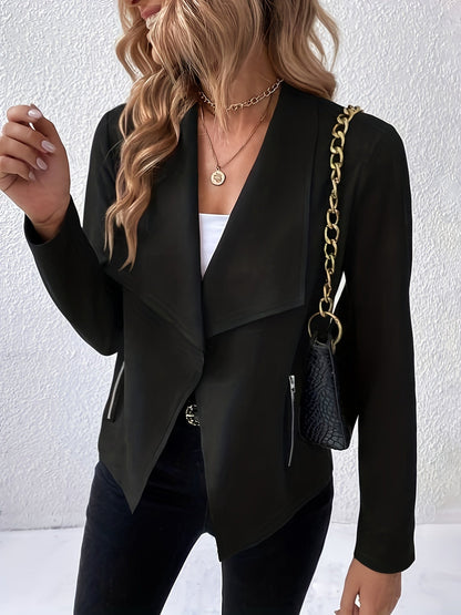 Women's jacket with waterfall collar and zip front pocket