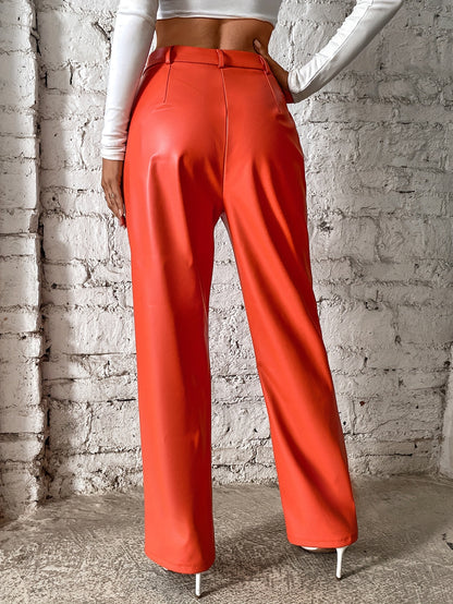 Solid color high-waist straight casual pants for women