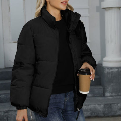 Women's windproof cotton puffer jacket with turtle neck collar