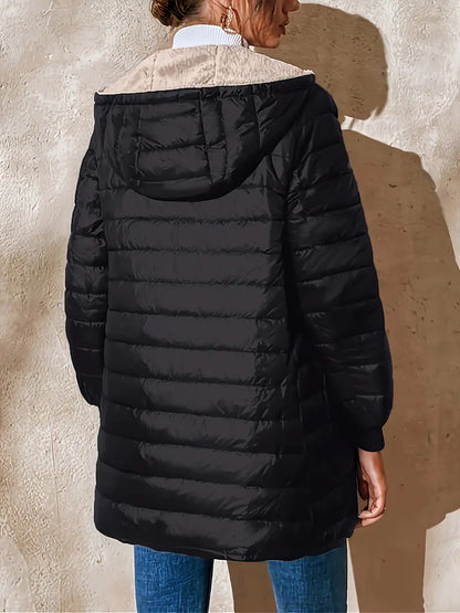 Women's mid-length hooded quilted jacket