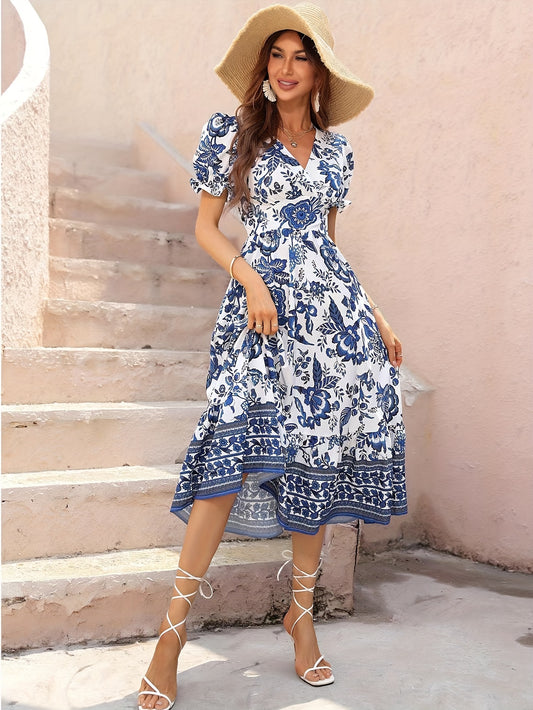 Floral Print Fit-and-Flare Midi Dress
