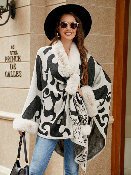 Stylish Printed Winter Poncho