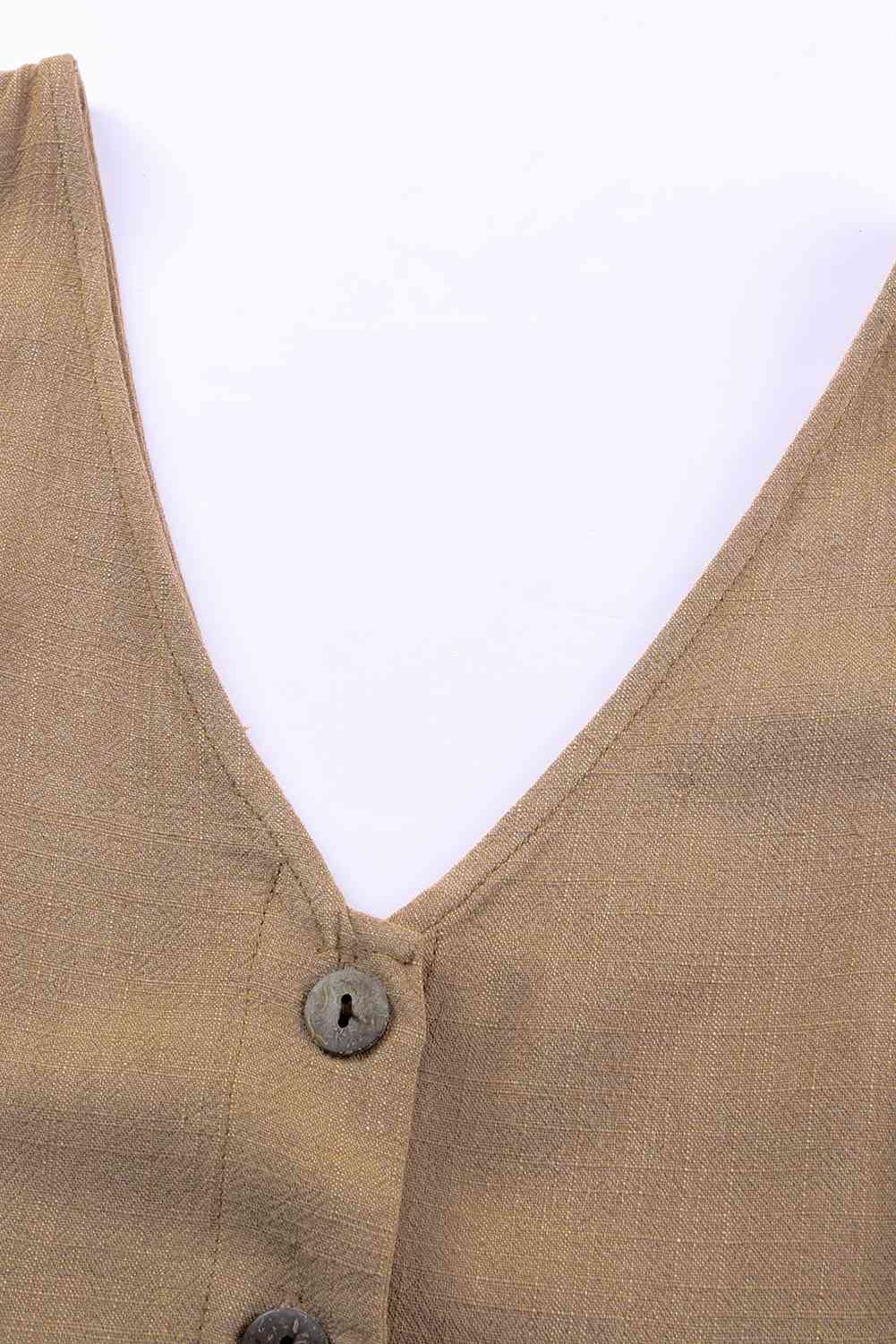 Women's Sleeveless Romper - V-Neck Button Front - Tie Waist Casual Shorts