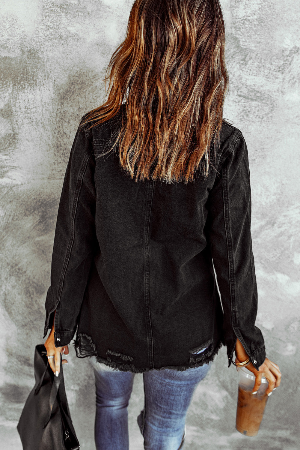 Ripped long sleeve denim jacket for women