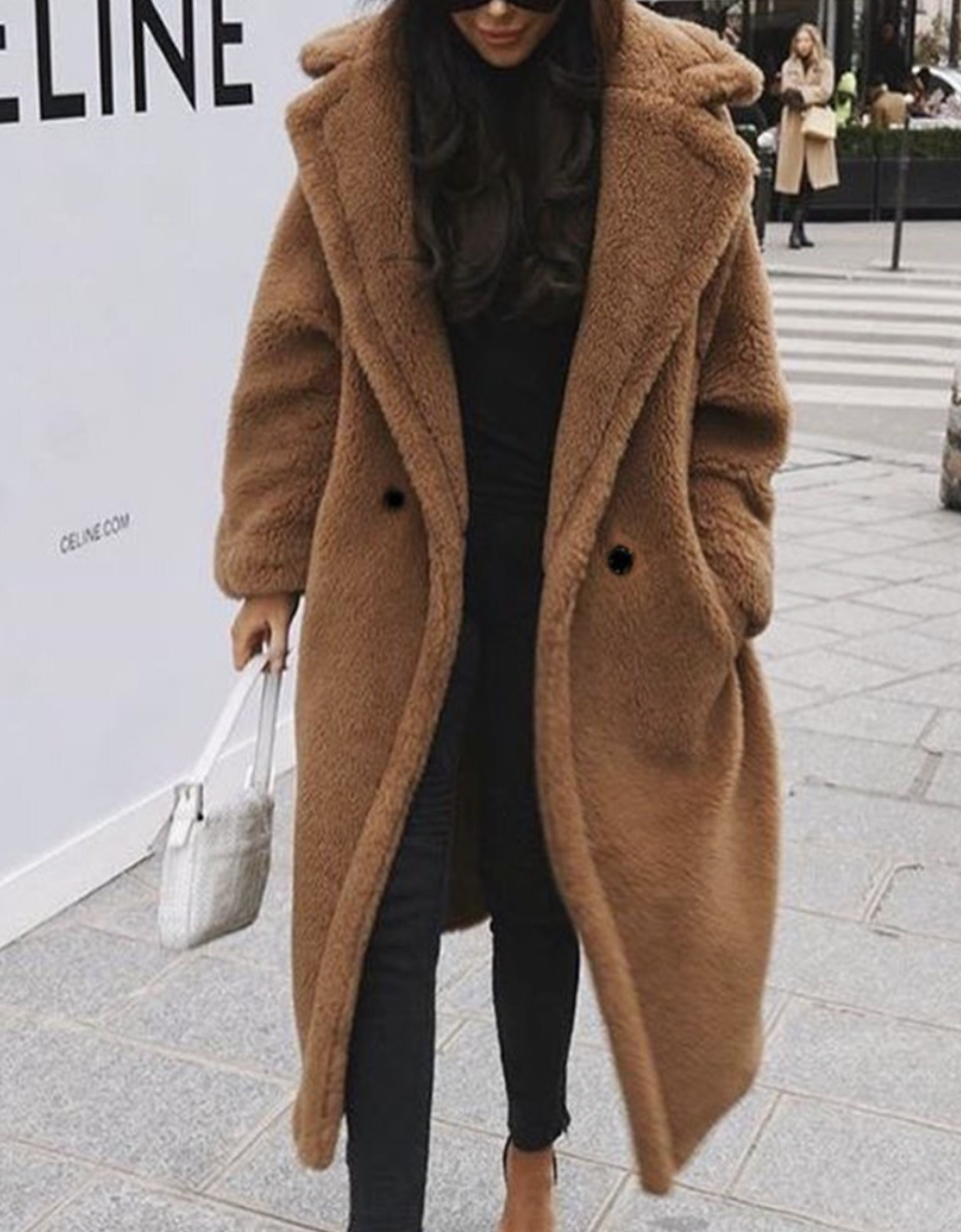 Women's incredibly oversize stylish long warm jacket with lapel