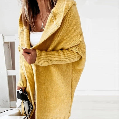 Women’s Cardigan – Oversized Fit – Knitted Wool Blend – Hooded Longline Open Front