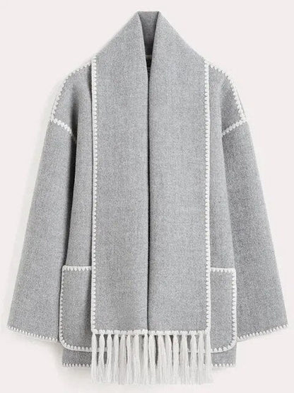 Women's coat with tassel scarf loose fit