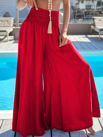 Elegant flowy wide-leg pants high-waist for women