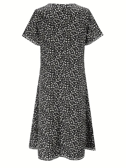 Women's Knee-Length Dress - Short Sleeve - Relaxed A-Line Fit - Lightweight Casual Wear