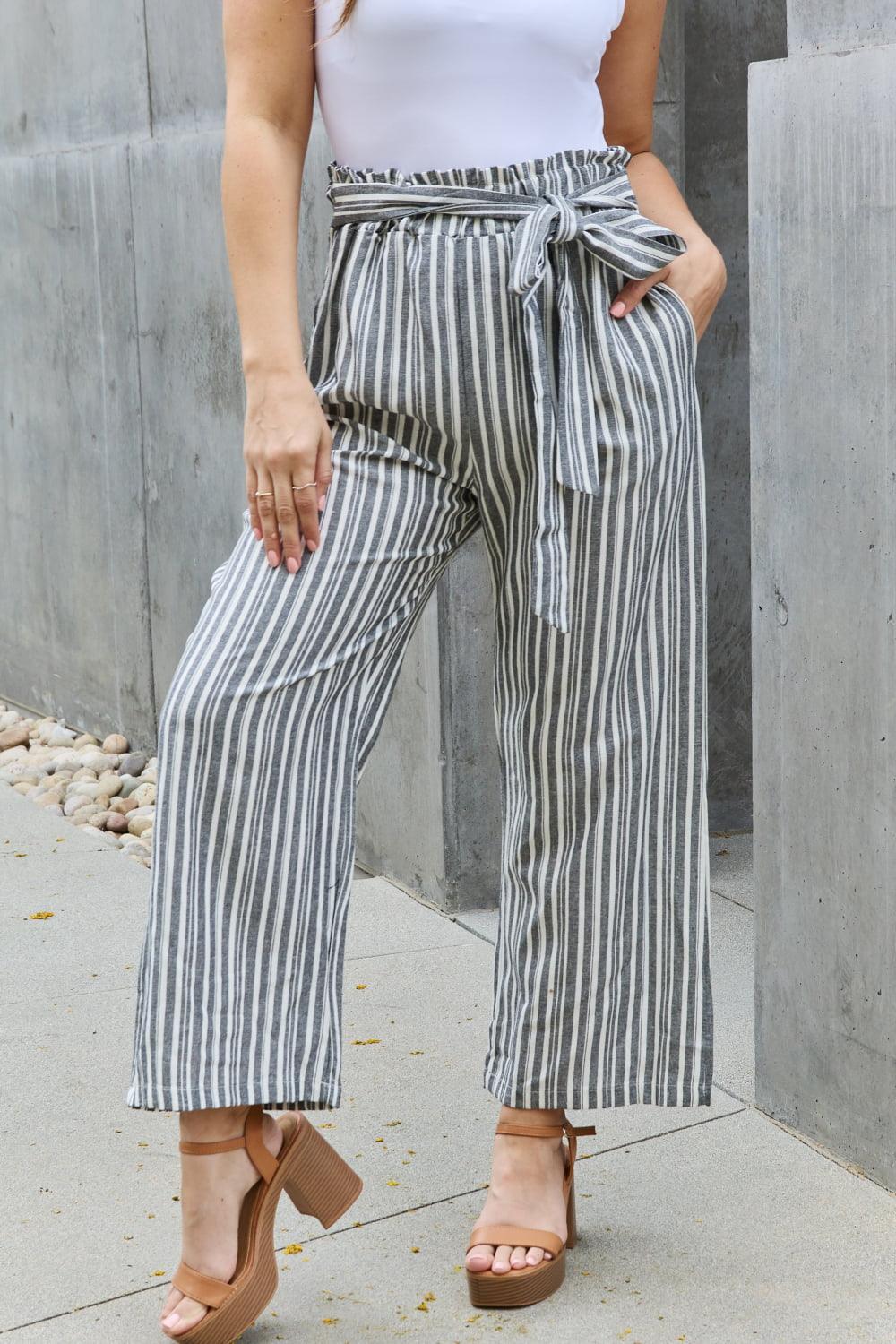 Eva - full size paperbag waist striped culotte pants