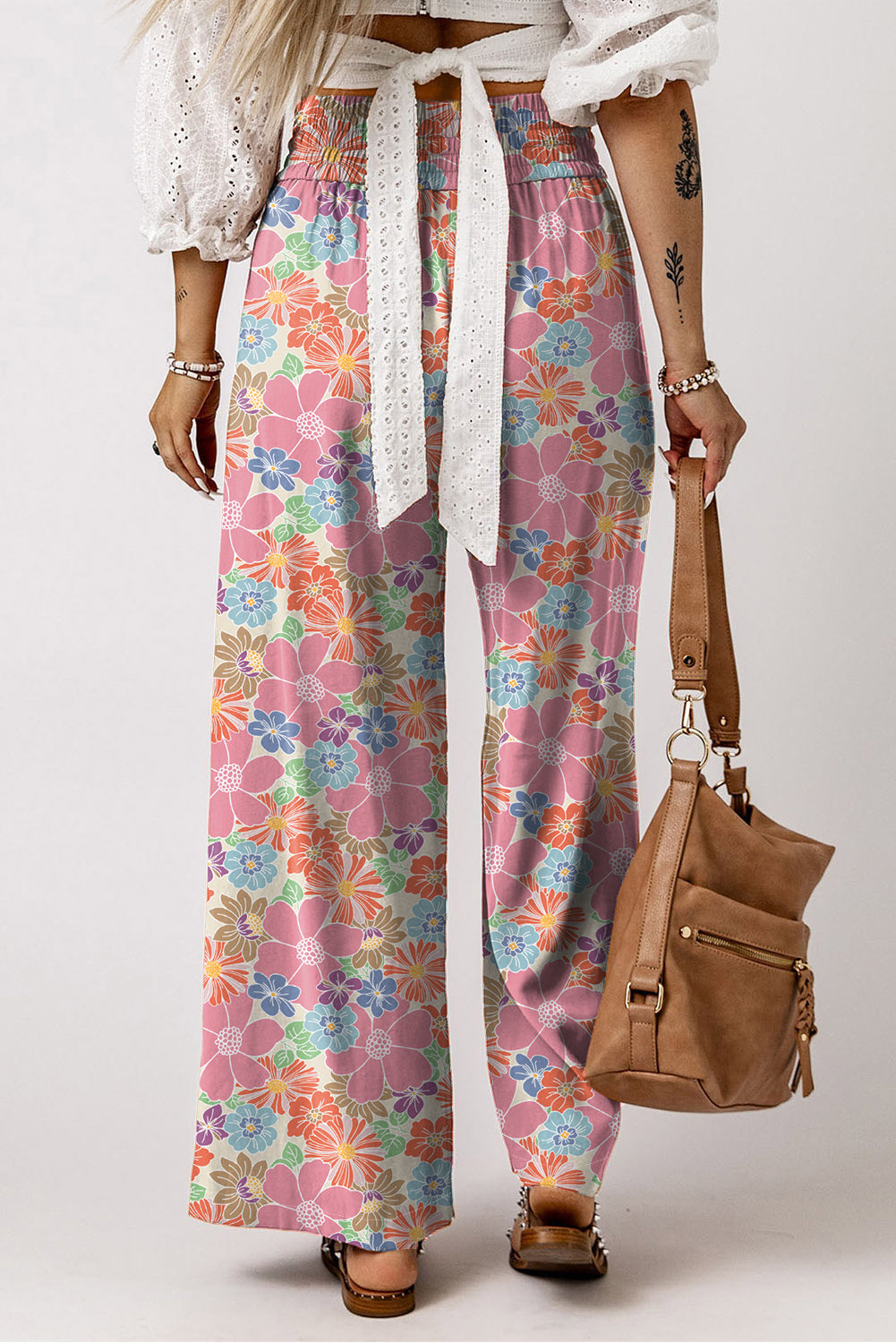 Casual loose wide leg floral pants for women