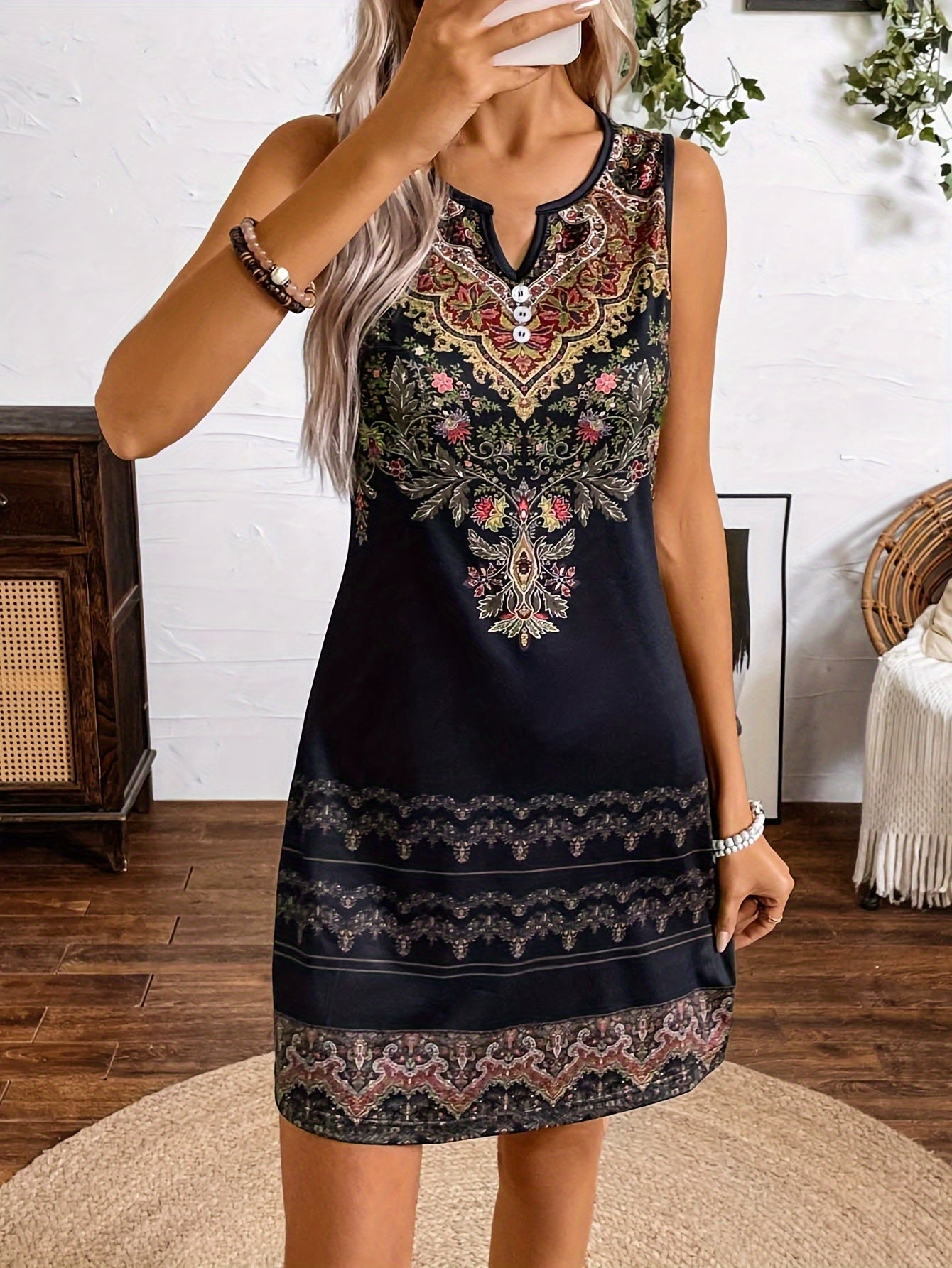 Bohemian Print Relaxed Fit Midi Dress