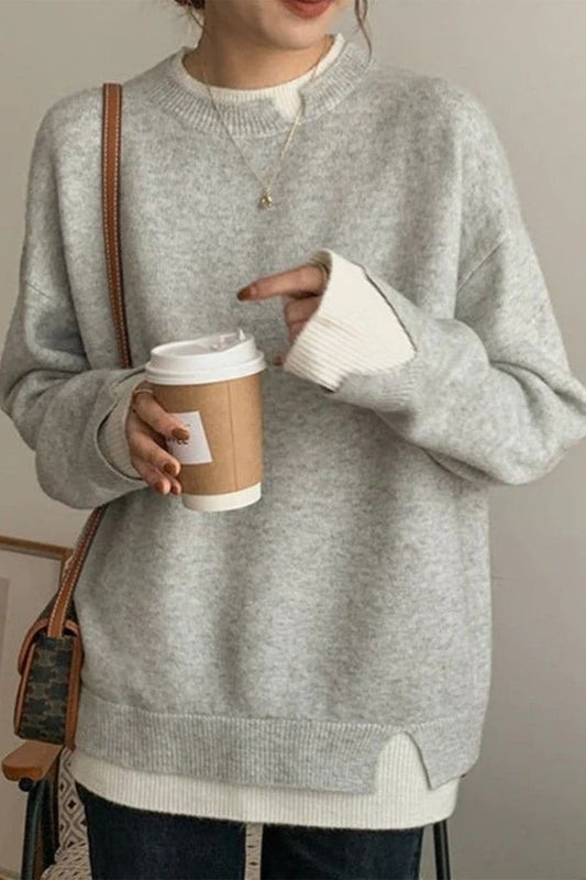 Oversized Cotton Knit Cut-Out Cuff Sweatshirt 