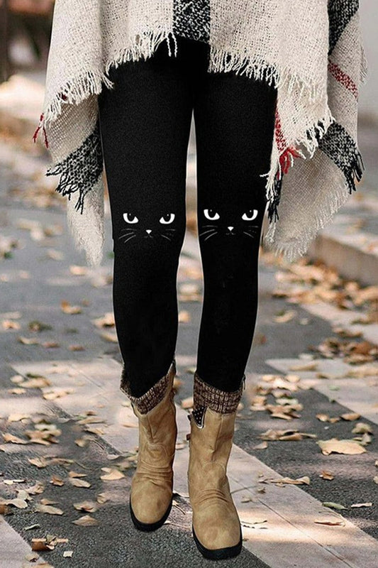 Stretch Fit Graphic Cat Print Leggings 